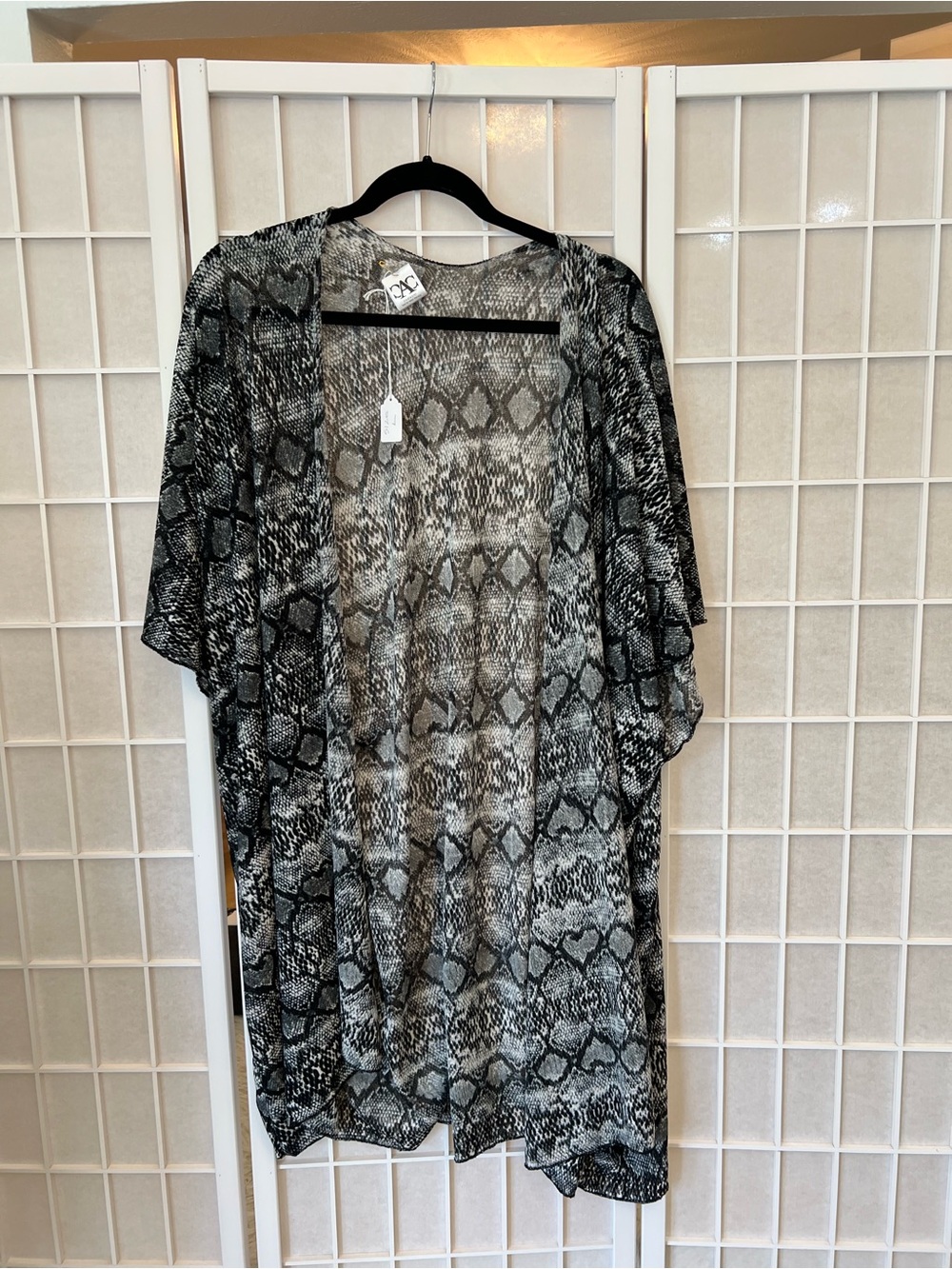 Black & Gray Snake Print Kimono Cover-Up